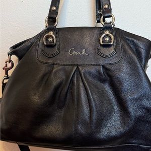 Authentic Black Leather Coach Handbag